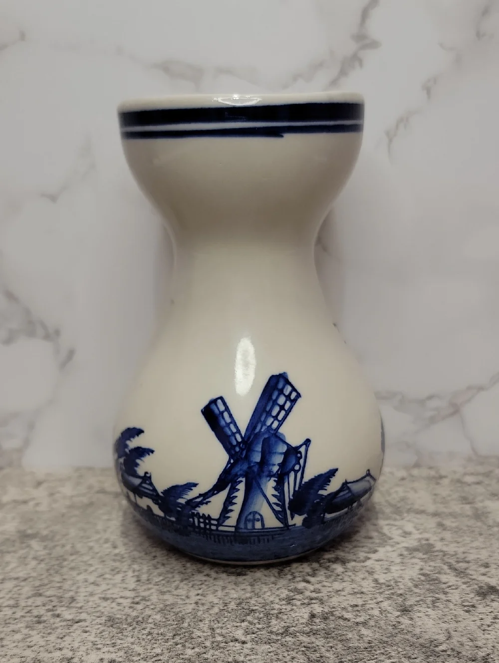 Vintage Delft Style Blue and White Windmill Vase
